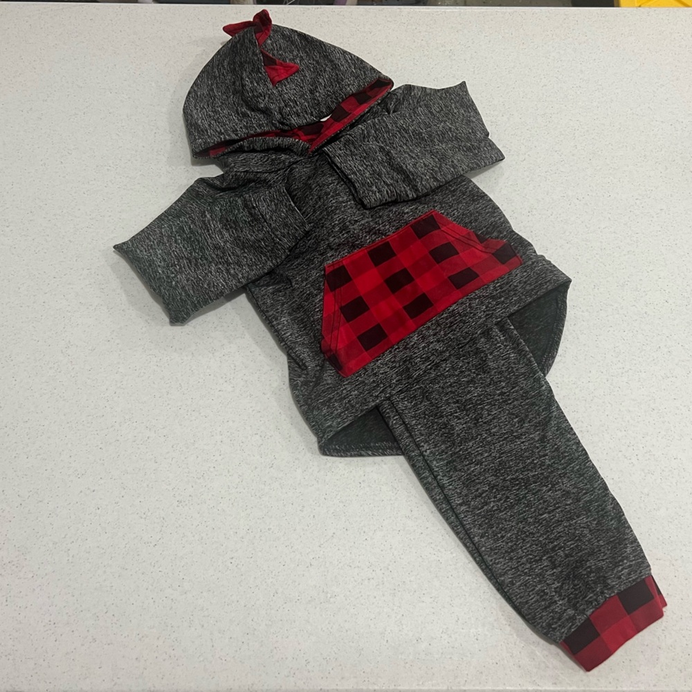 Gray and Red Plaid Baby Outfit